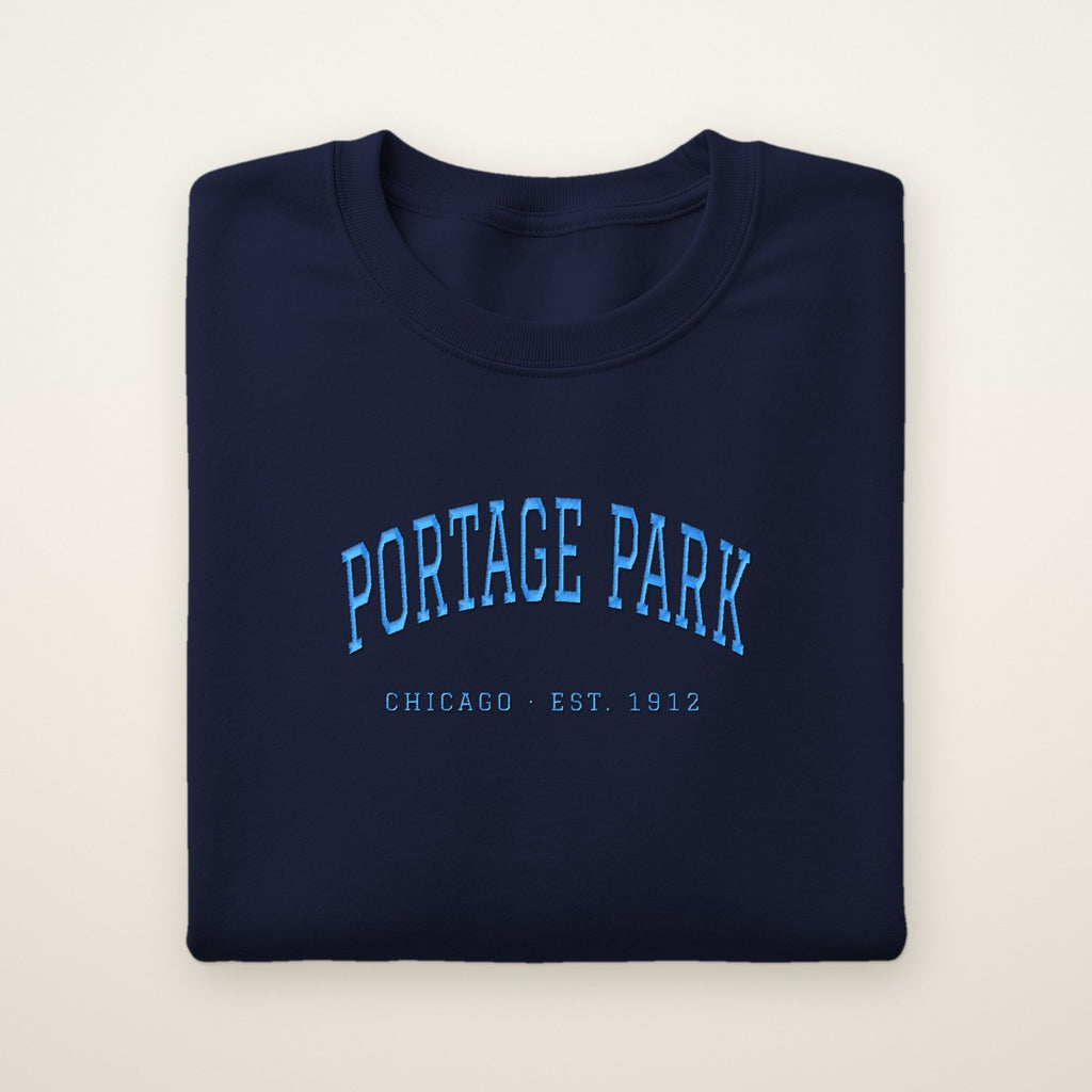 Portage Park Chicago Embroidered Crewneck — Sky Blue Thread