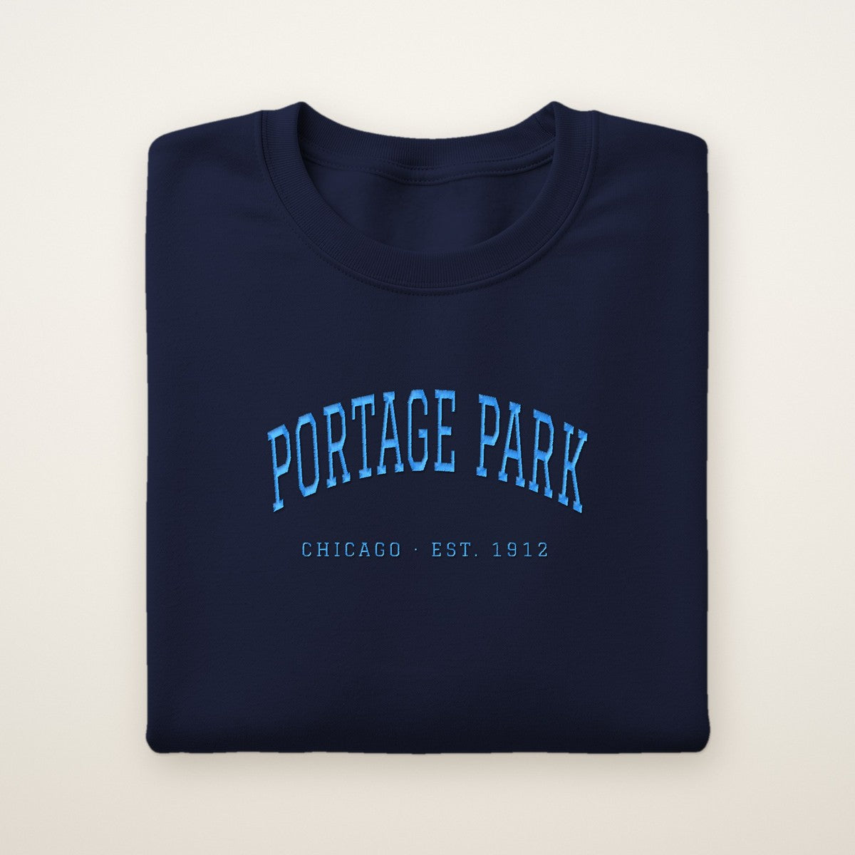 Portage Park Chicago Embroidered Crewneck — Sky Blue Thread