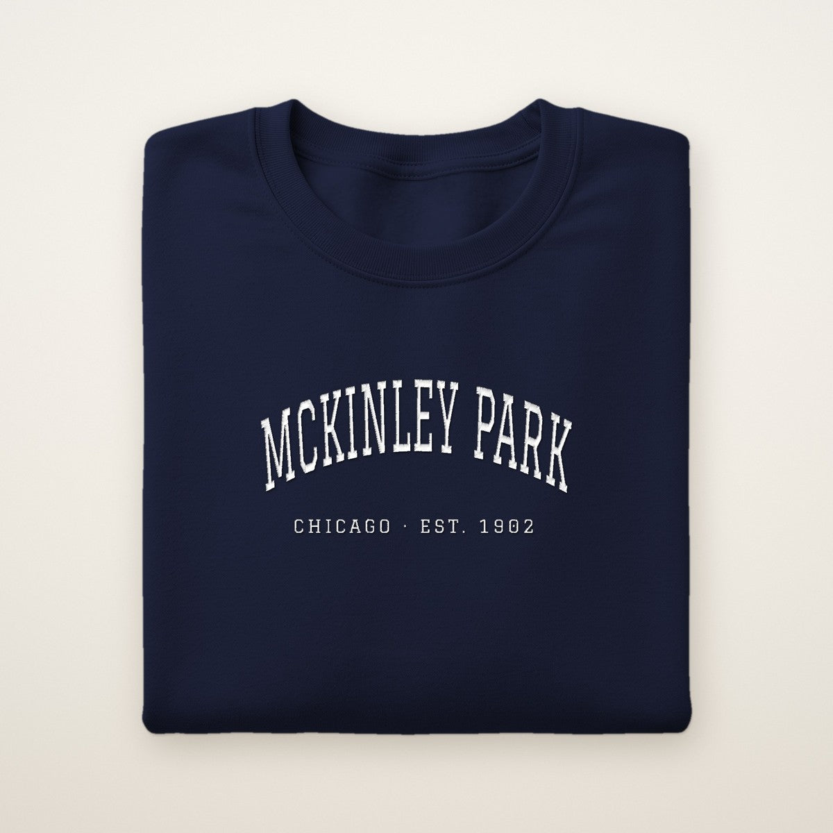 McKinley Park Chicago Embroidered Crewneck — White Thread