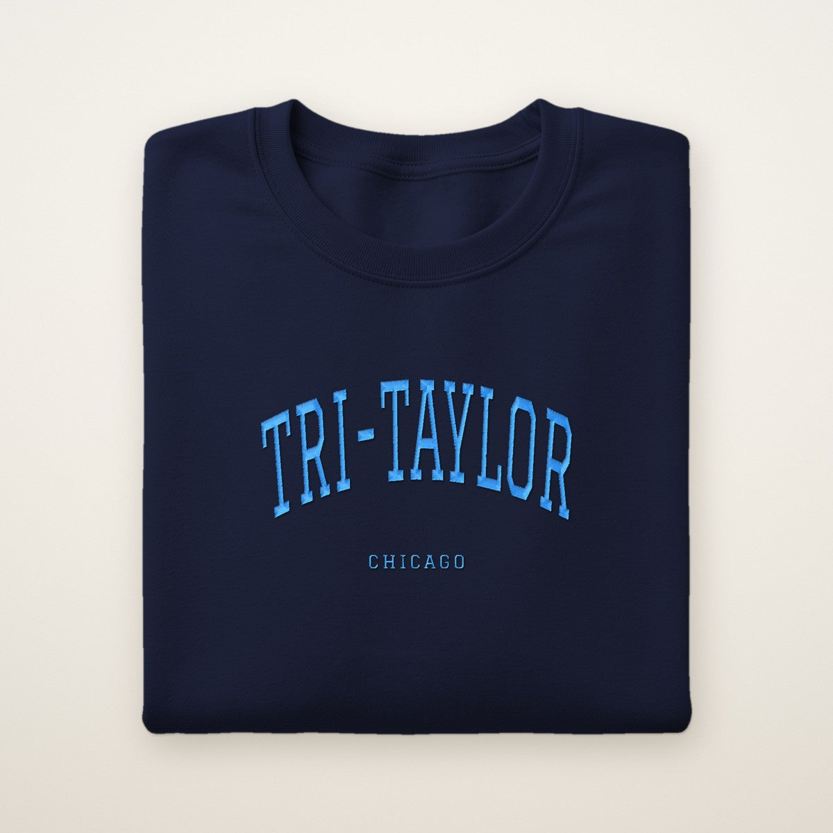 Tri-Taylor Chicago Embroidered Crewneck — Sky Blue Thread