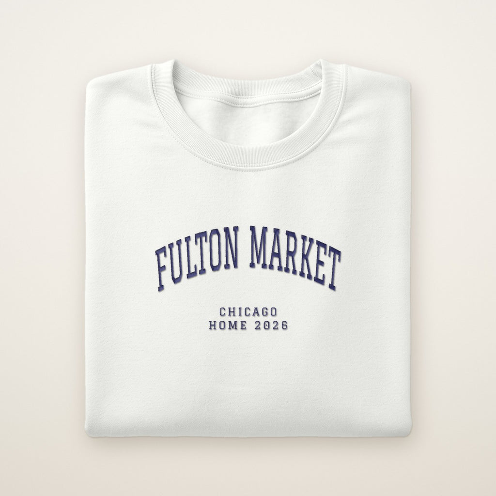 Fulton Market Chicago Home 2026 Embroidered Crewneck — Navy Thread