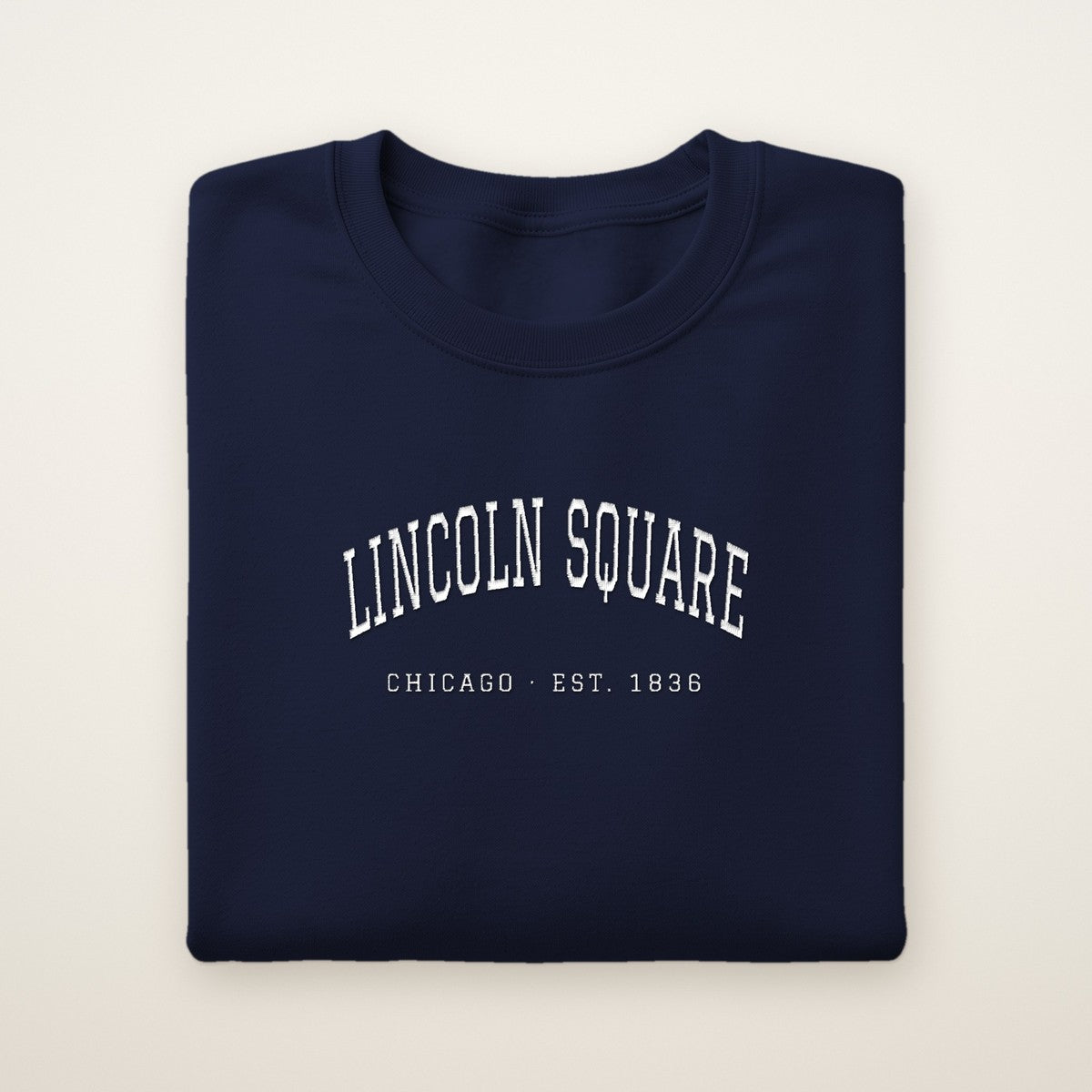 Lincoln Square Chicago Embroidered Crewneck — White Thread