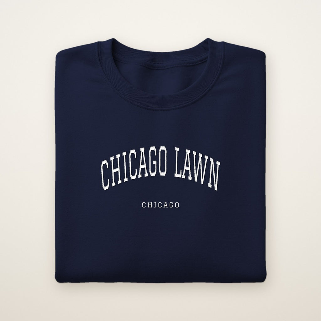 Chicago Lawn Chicago Embroidered Crewneck — White Thread