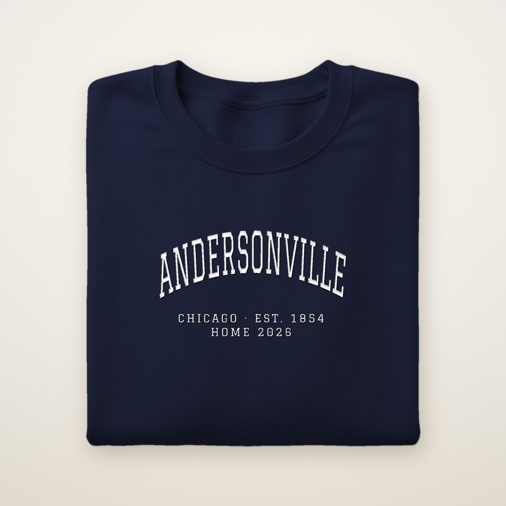 Andersonville Chicago Home 2026 Embroidered Crewneck — White Thread
