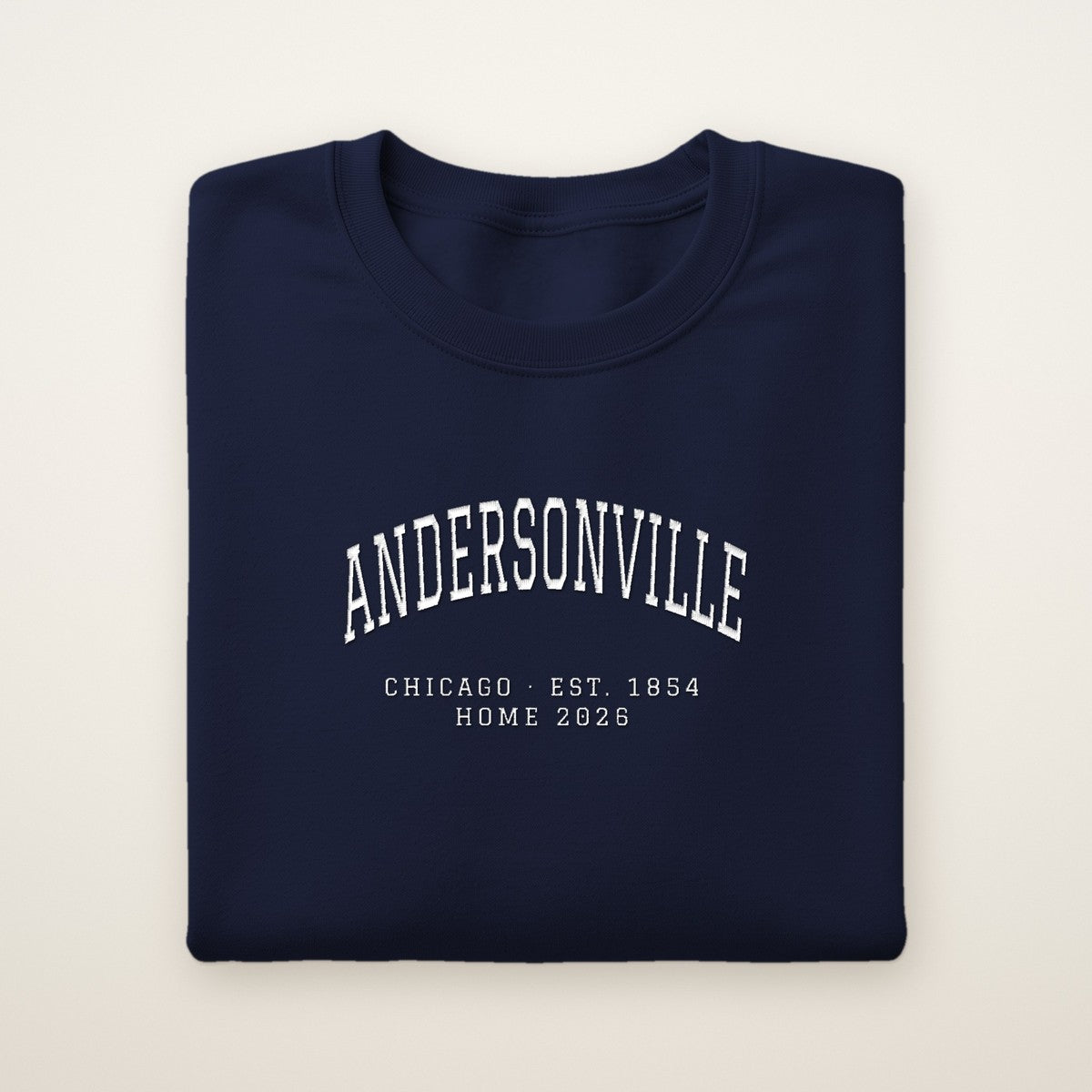 Andersonville Chicago Home 2026 Embroidered Crewneck — White Thread