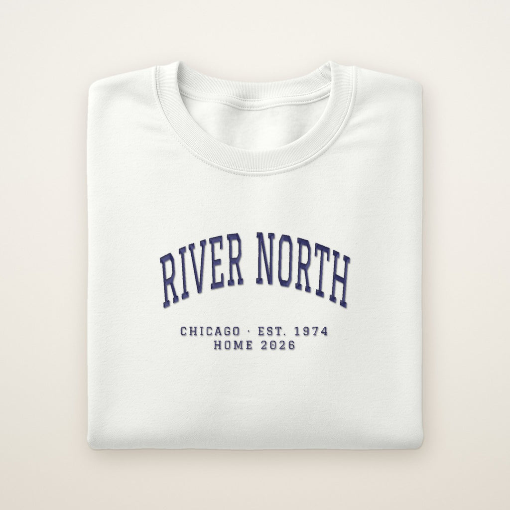 River North Chicago Home 2026 Embroidered Crewneck — Navy Thread