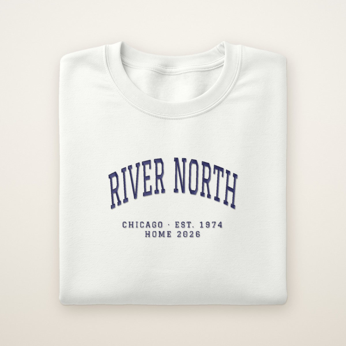 River North Chicago Home 2026 Embroidered Crewneck — Navy Thread