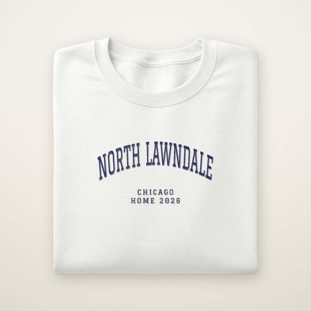 North Lawndale Chicago Home 2026 Embroidered Crewneck — Navy Thread