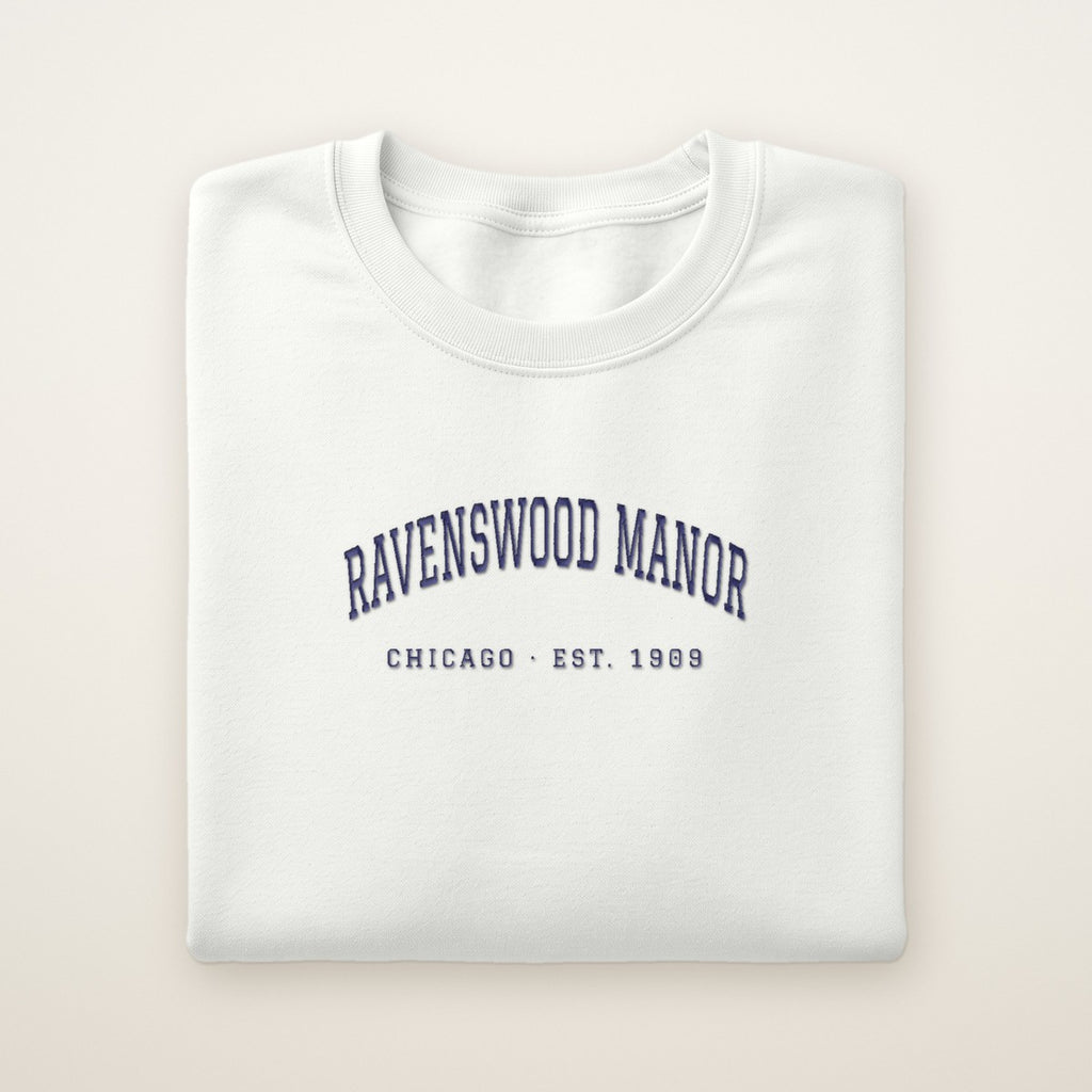 Ravenswood Manor Chicago Embroidered Crewneck — Navy Thread