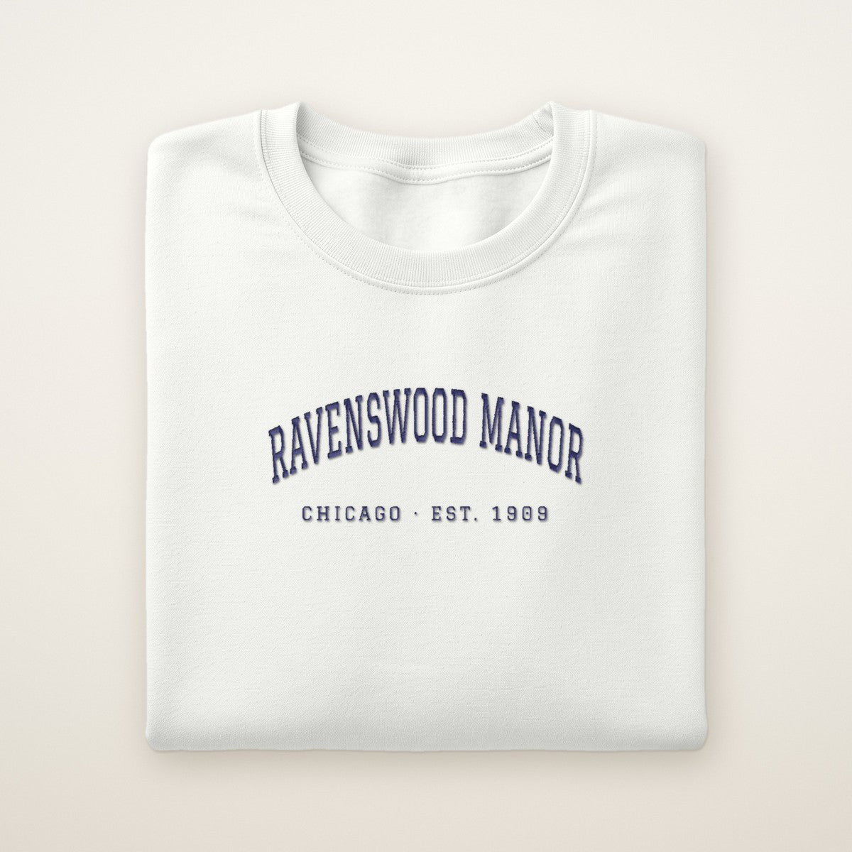 Ravenswood Manor Chicago Embroidered Crewneck — Navy Thread