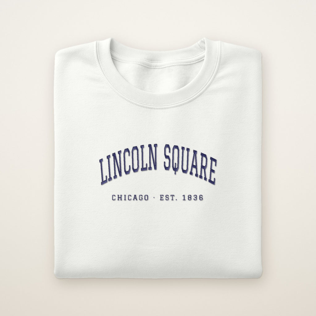 Lincoln Square Chicago Embroidered Crewneck — Navy Thread
