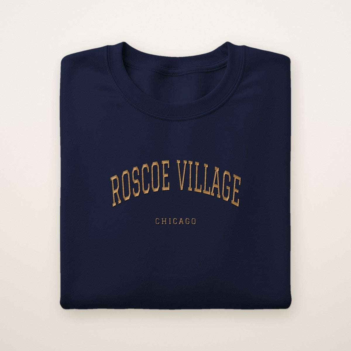 Roscoe Village Chicago Embroidered Crewneck — Gold Thread