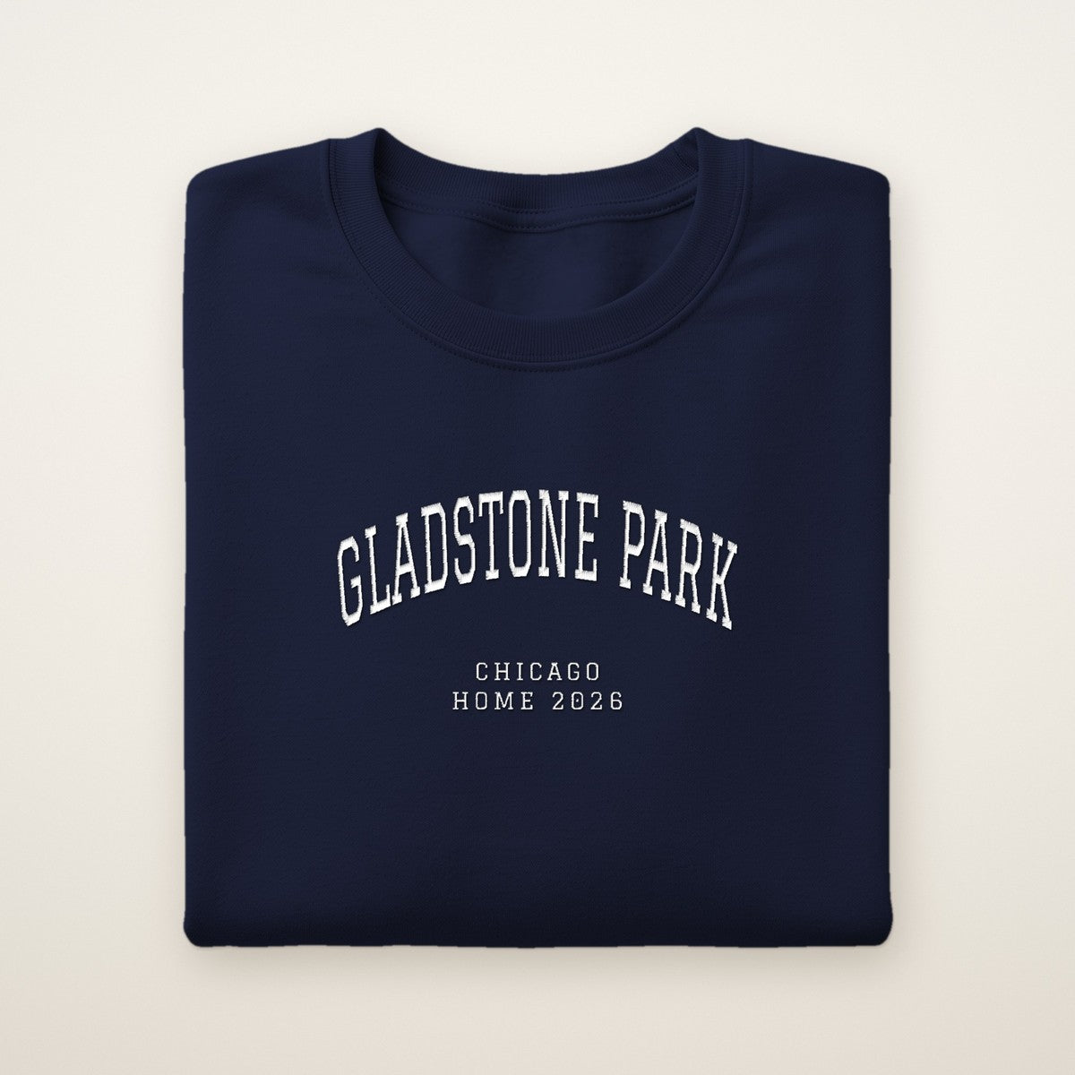 Gladstone Park Chicago Home 2026 Embroidered Crewneck — White Thread