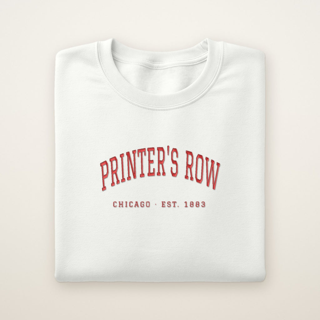 Printer's Row Chicago Embroidered Crewneck — Red Thread