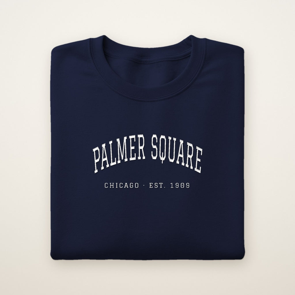 Palmer Square Chicago Embroidered Crewneck — White Thread