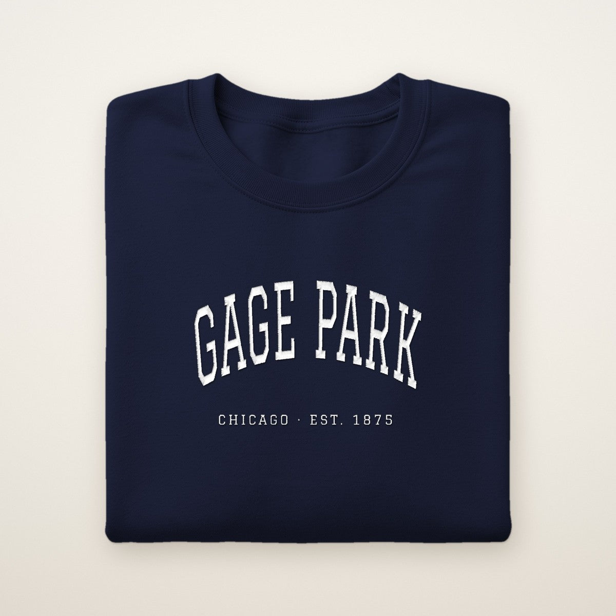 Gage Park Chicago Embroidered Crewneck — White Thread