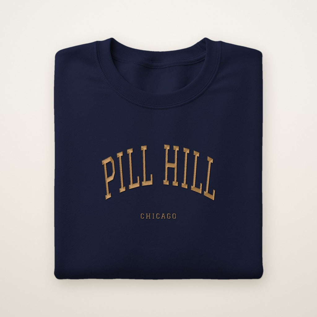 Pill Hill Chicago Embroidered Crewneck — Gold Thread