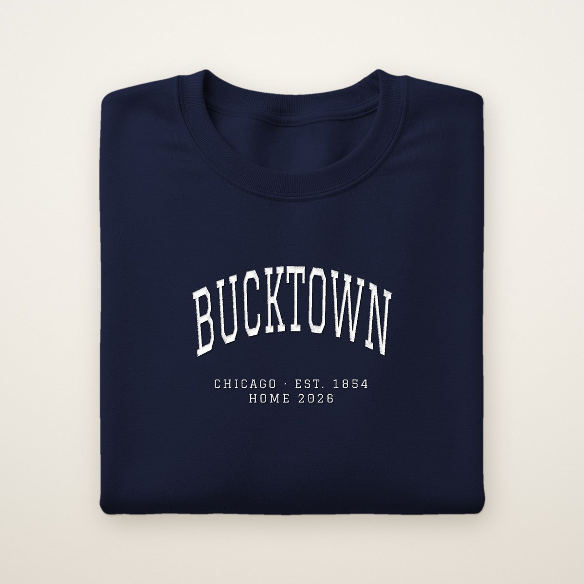 Bucktown Chicago Home 2026 Embroidered Crewneck — White Thread