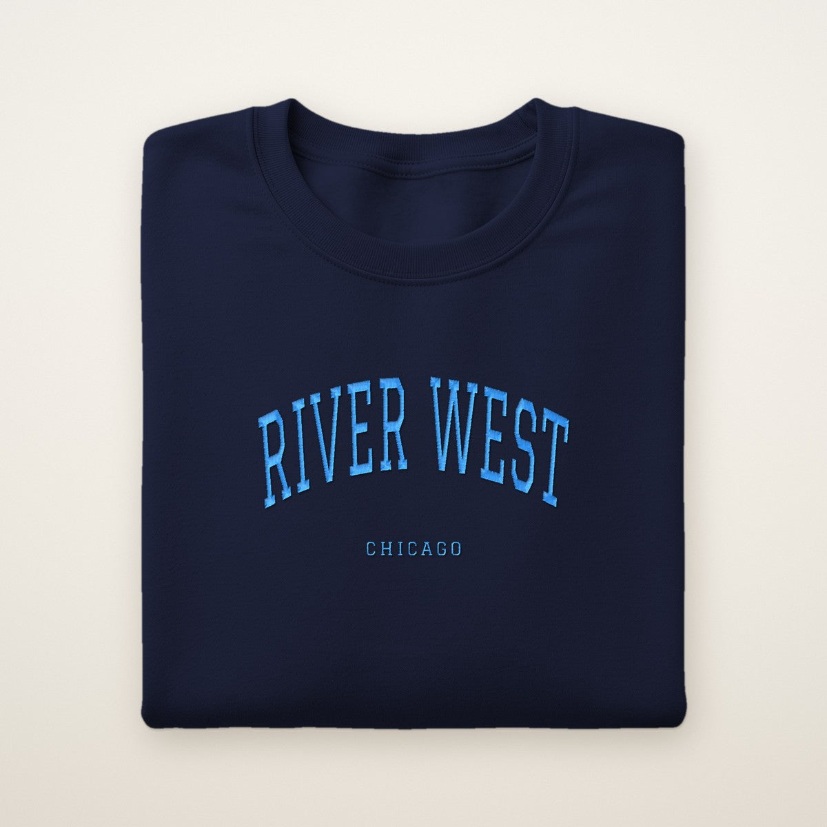 River West Chicago Embroidered Crewneck — Sky Blue Thread