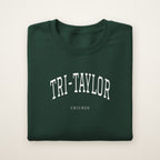 Tri-Taylor Chicago Embroidered Crewneck — White Thread on Forest Green