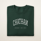 Chatham Chicago Embroidered Crewneck — White Thread on Forest Green