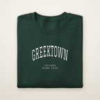 Greektown Chicago Home 2026 Embroidered Crewneck — White Thread on Forest Green