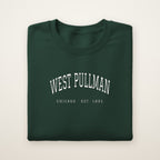 West Pullman Chicago Embroidered Crewneck — White Thread on Forest Green