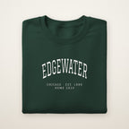 Edgewater Chicago Home 2026 Embroidered Crewneck — White Thread on Forest Green