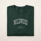 Wildwood Chicago Home 2026 Embroidered Crewneck — White Thread on Forest Green