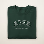South Shore Chicago Embroidered Crewneck — White Thread on Forest Green