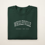 Wrigleyville Chicago Embroidered Crewneck — White Thread on Forest Green