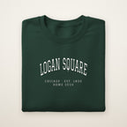 Logan Square Chicago Home 2026 Embroidered Crewneck — White Thread on Forest Green