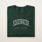 Edgewater Chicago Embroidered Crewneck — White Thread on Forest Green