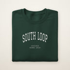 South Loop Chicago Home 2026 Embroidered Crewneck — White Thread on Forest Green