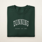 Dunning Chicago Embroidered Crewneck — White Thread on Forest Green
