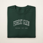 Forest Glen Chicago Embroidered Crewneck — White Thread on Forest Green
