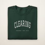 Clearing Chicago Embroidered Crewneck — White Thread on Forest Green