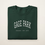 Gage Park Chicago Embroidered Crewneck — White Thread on Forest Green