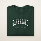 Riverdale Chicago Embroidered Crewneck — White Thread on Forest Green