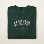 Sauganash Chicago Home 2026 Embroidered Crewneck — White Thread on Forest Green