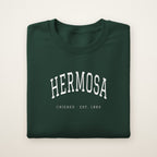 Hermosa Chicago Embroidered Crewneck — White Thread on Forest Green