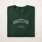 Marquette Park Chicago Home 2026 Embroidered Crewneck — White Thread on Forest Green