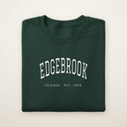 Edgebrook Chicago Embroidered Crewneck — White Thread on Forest Green