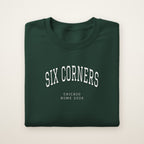 Six Corners Chicago Home 2026 Embroidered Crewneck — White Thread on Forest Green