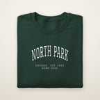 North Park Chicago Home 2026 Embroidered Crewneck — White Thread on Forest Green