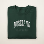 Roseland Chicago Embroidered Crewneck — White Thread on Forest Green