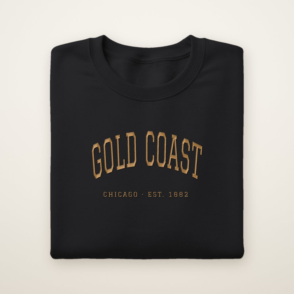 Gold Coast Chicago embroidered crewneck sweatshirt, Black, gold embroidery