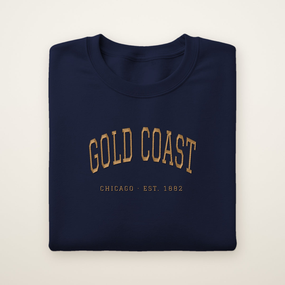 Gold Coast Chicago embroidered crewneck sweatshirt, Navy, gold embroidery
