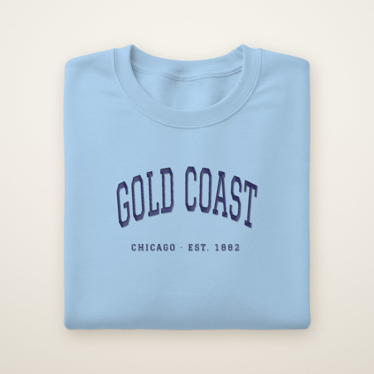 Gold Coast Chicago embroidered crewneck sweatshirt, Light Blue, navy embroidery