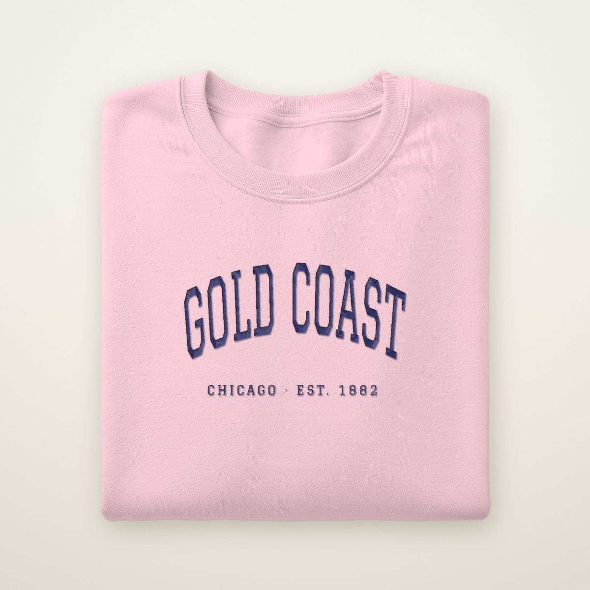 Gold Coast Chicago embroidered crewneck sweatshirt, Light Pink, navy embroidery